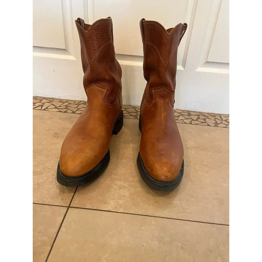 Justin 4766 Pull On Rounded Steel Toe Work Boots Men 14D Western Blue Collar